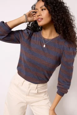 Tops & Tees<EVEREVE Adalynn Brushed Pleated Top Navy/Brown