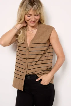 Sweaters<JOHN + JENN Adeline Vest Camel/Blackstripe