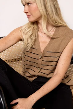 Sweaters<JOHN + JENN Adeline Vest Camel/Blackstripe