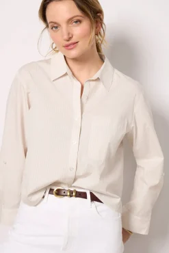Tops & Tees<EVEREVE Aiden Crop Shirting Tan/Creamstripe