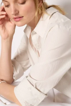 Tops & Tees<EVEREVE Aiden Crop Shirting Tan/Creamstripe