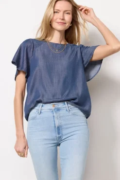 Tops & Tees<EVEREVE Alice Chambray Flutter Top Mediumwash