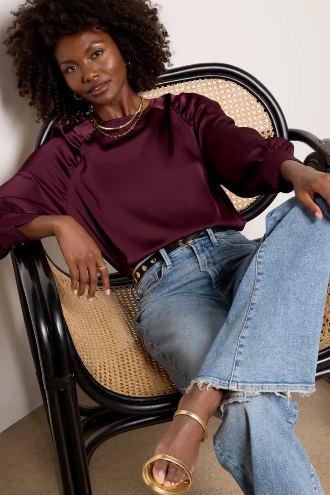 Tops & Tees<EVEREVE Alisha Gathered Satin Blouse Wine