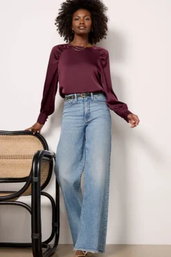 Tops & Tees<EVEREVE Alisha Gathered Satin Blouse Wine