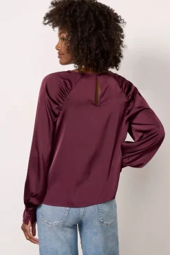 Tops & Tees<EVEREVE Alisha Gathered Satin Blouse Wine