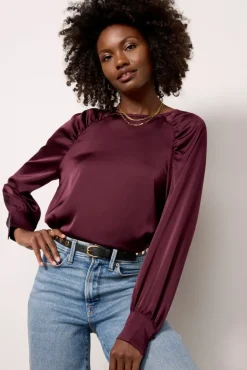 Tops & Tees<EVEREVE Alisha Gathered Satin Blouse Wine