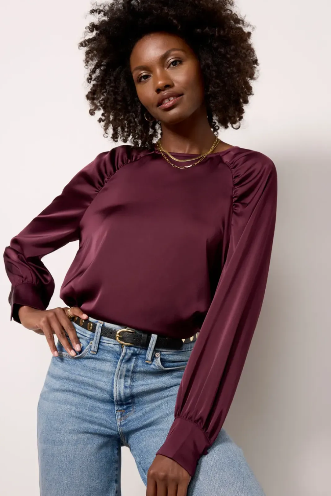 Tops & Tees<EVEREVE Alisha Gathered Satin Blouse Wine