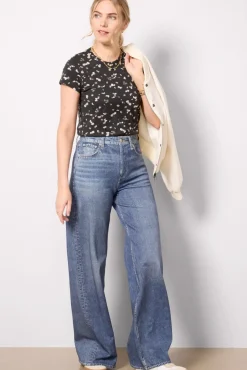 Tops & Tees<RAG AND BONE All Over Rose Tee Blackmulti
