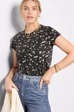 Tops & Tees<RAG AND BONE All Over Rose Tee Blackmulti