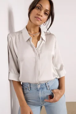 Tops & Tees<EVEREVE Aly Satin Shirt Silver