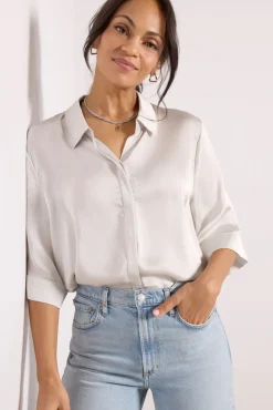 Tops & Tees<EVEREVE Aly Satin Shirt Silver