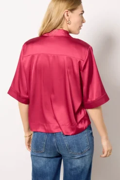 Tops & Tees<EVEREVE Aly Satin Shirt Sangria