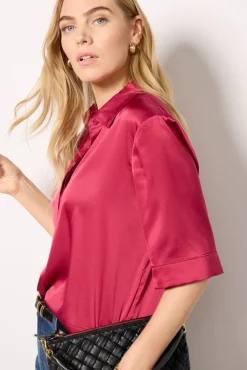 Tops & Tees<EVEREVE Aly Satin Shirt Sangria