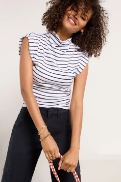 Tops & Tees<MICHAEL STARS Amara Stripe Rib Top White/Black