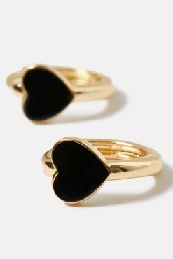 Jewelry<EVEREVE Amika Enamel Heart Huggies Black/Gold