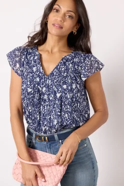 Tops & Tees<EVEREVE Arden Flutter Top Navyprint