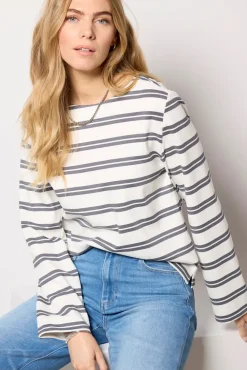 Tops & Tees<EVEREVE Ariel Mariner Stripe Long Sleeve White/Charcoal