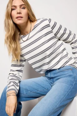 Tops & Tees<EVEREVE Ariel Mariner Stripe Long Sleeve White/Charcoal
