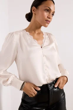 Tops & Tees<EVEREVE Ariella Lace Trim Blouse Champagne
