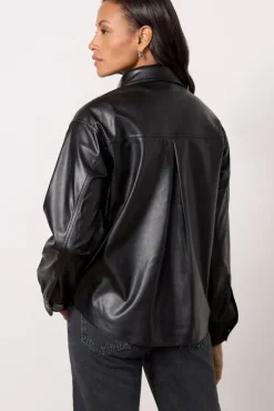 Tops & Tees<EVEREVE Arli Faux Leather Shirt Black
