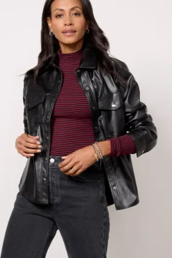 Tops & Tees<EVEREVE Arli Faux Leather Shirt Black