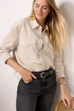 Tops & Tees<EVEREVE Arli Faux Suede Shirt Bone