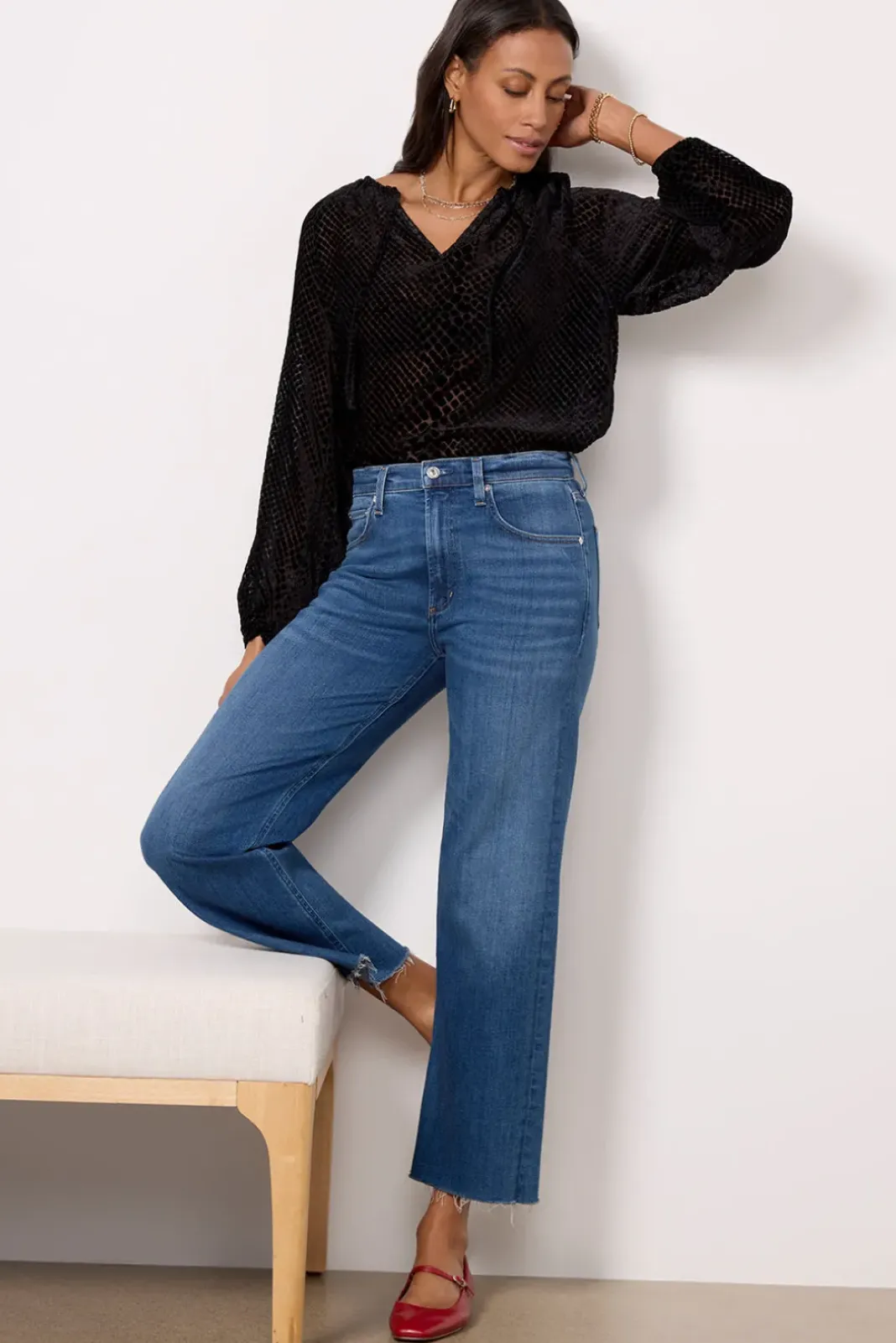 Tops & Tees<EVEREVE Arlo Velvet Burnout Top Black