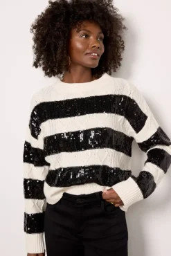 Sweaters<EVEREVE Asher Sequin Pullover Black/White