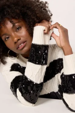 Sweaters<EVEREVE Asher Sequin Pullover Black/White