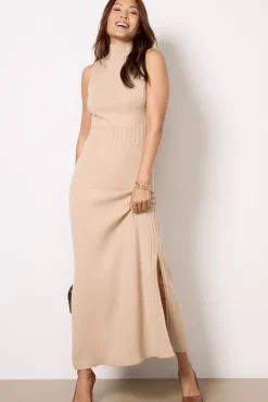 Dresses<525 Aurora Funnel Neck Maxi Dress Lighttaupe