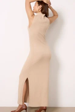 Dresses<525 Aurora Funnel Neck Maxi Dress Lighttaupe