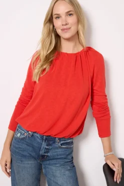 Tops & Tees<MICHAEL STARS Beth Long Sleeve Bubble Top Cherry
