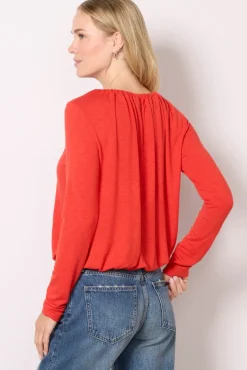 Tops & Tees<MICHAEL STARS Beth Long Sleeve Bubble Top Cherry