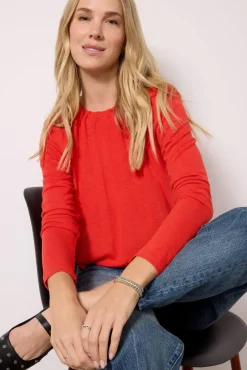 Tops & Tees<MICHAEL STARS Beth Long Sleeve Bubble Top Cherry