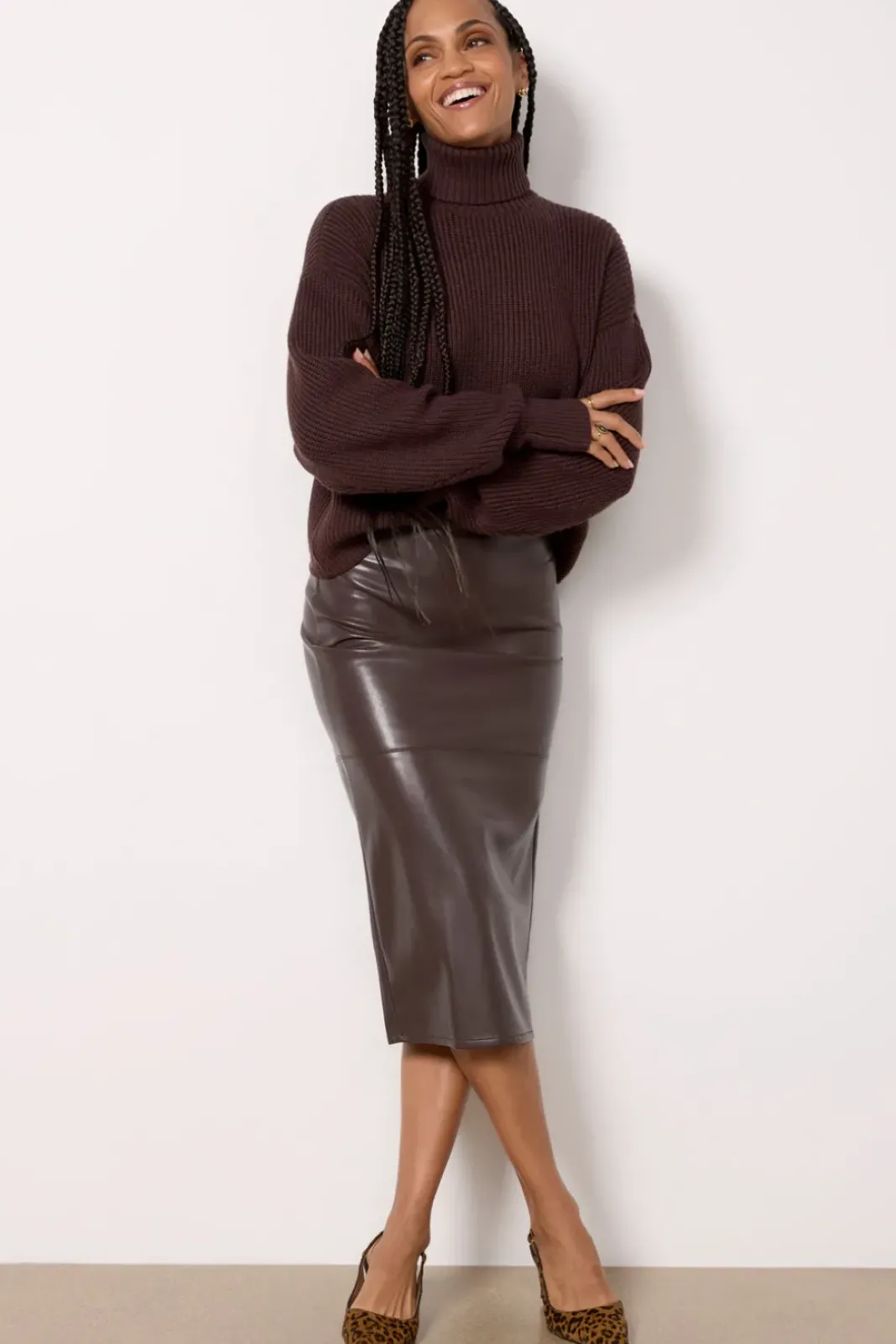 Skirts<GOOD AMERICAN Better Than Leather Midi Skirt Bark