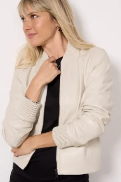 Blazers & Jackets<EVEREVE Blake Faux Leather Bomber Ecru