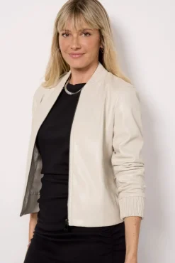 Blazers & Jackets<EVEREVE Blake Faux Leather Bomber Ecru