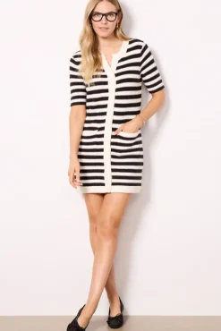 Dresses<SANCTUARY Button Front Knitted Dress Chalk/Blackstripe