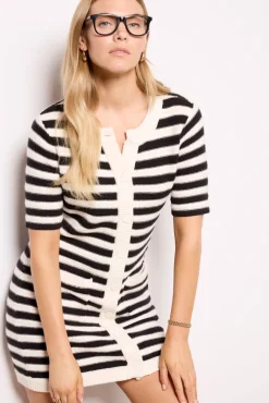 Dresses<SANCTUARY Button Front Knitted Dress Chalk/Blackstripe