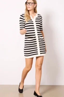 Dresses<SANCTUARY Button Front Knitted Dress Chalk/Blackstripe