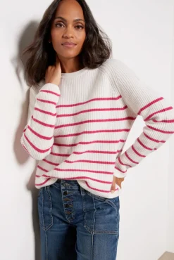 Sweaters<EVEREVE Campbell Cashmere Stripe Pullover Ivory/Pinkstripe