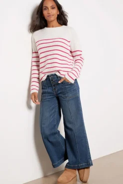 Sweaters<EVEREVE Campbell Cashmere Stripe Pullover Ivory/Pinkstripe