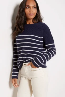 Sweaters<EVEREVE Campbell Cashmere Stripe Pullover Navy/Whitestripe