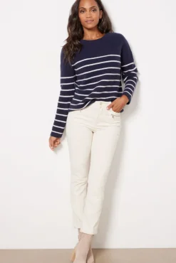 Sweaters<EVEREVE Campbell Cashmere Stripe Pullover Navy/Whitestripe