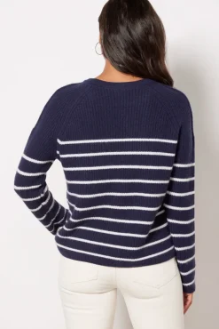 Sweaters<EVEREVE Campbell Cashmere Stripe Pullover Navy/Whitestripe