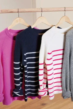 Sweaters<EVEREVE Campbell Cashmere Stripe Pullover Navy/Whitestripe