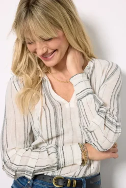 Tops & Tees<RAILS Caterina Luxe Linen Blouse Basquestripe
