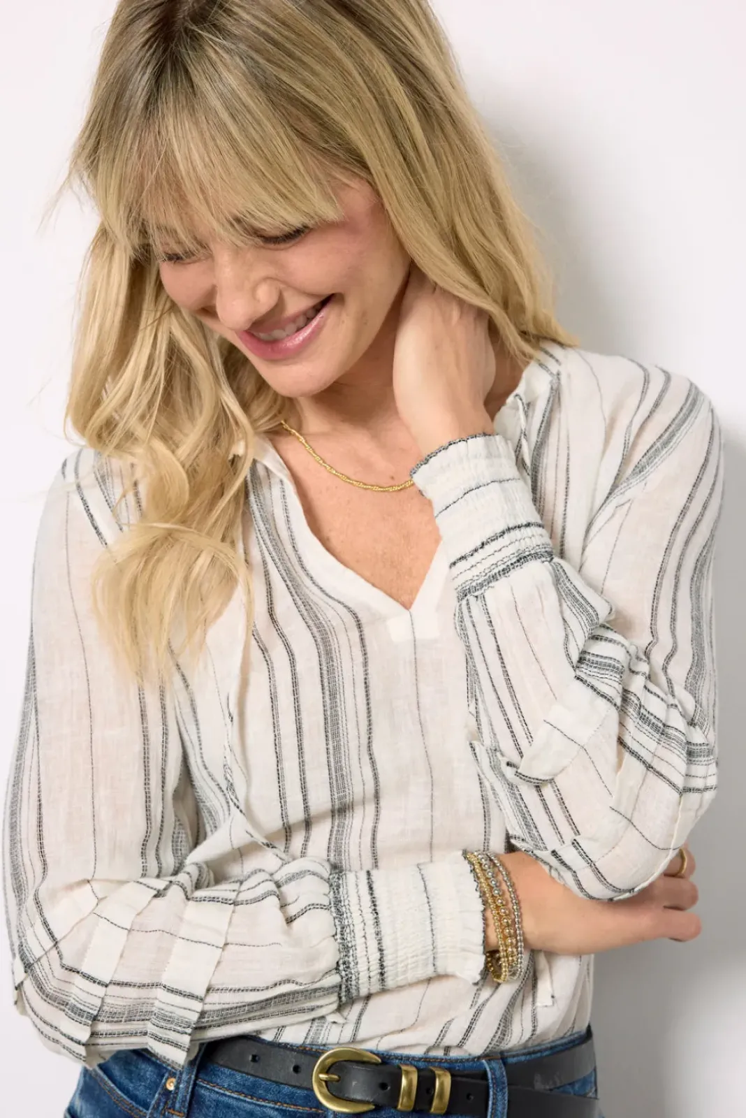 Tops & Tees<RAILS Caterina Luxe Linen Blouse Basquestripe