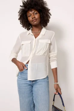 Tops & Tees<EVEREVE Charlie Sheer Dot Shirt Ivory/Silver