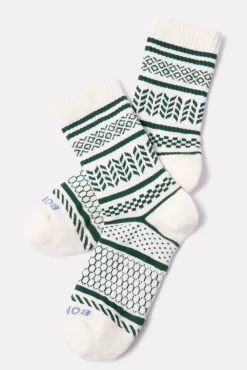 Socks<BOMBAS Checkered Fairisle Half Calf Softwhite/Green